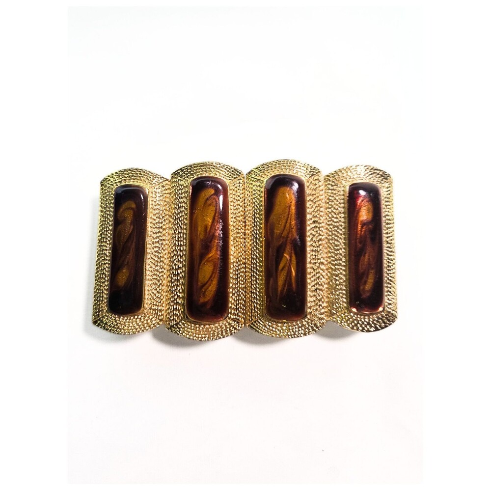 Vintage Dotty Smith Gold Tone Faux Tiger Eye Panel Belt Buckle